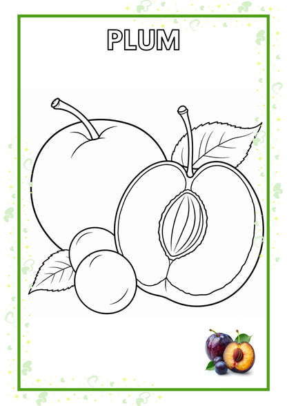 Fruits Coloring Book for Kids Ages 3–8 | 30+ Printable Fruit Coloring Pages PDF